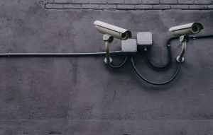 surveillance cameras mounted on a wall